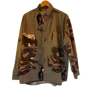 Men's Michael Austin Rugged Wear 100% Cotton Deer Print Button Down Shirt Size L